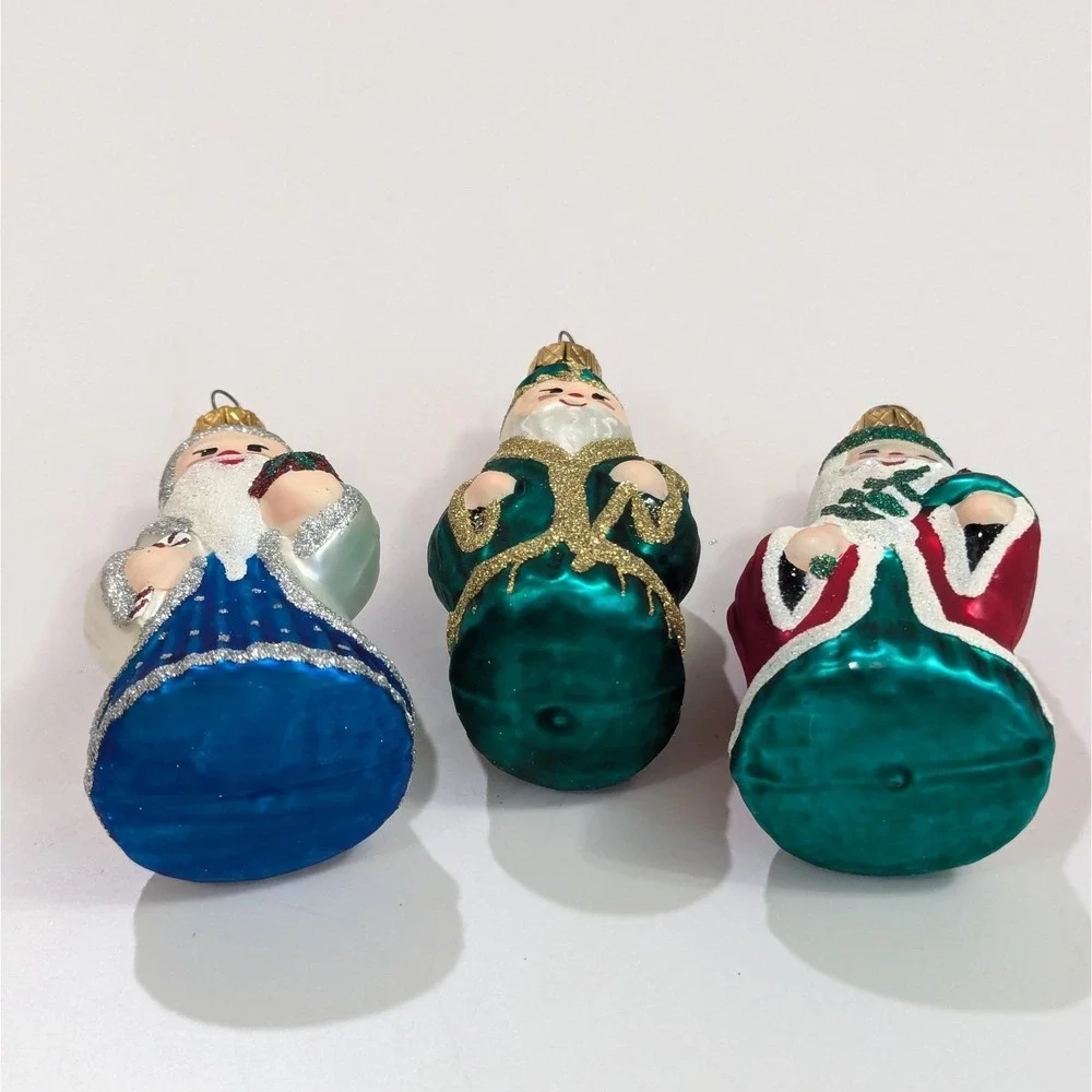 Handcrafted Blown Glass Christmas Ornament Set of 3 European Santa Claus Mexico